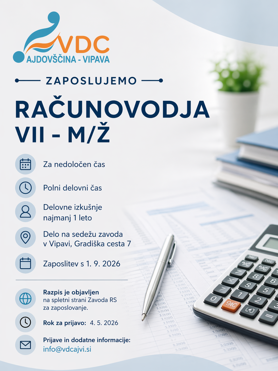 Oglas-razpis za del. mesto računovodja